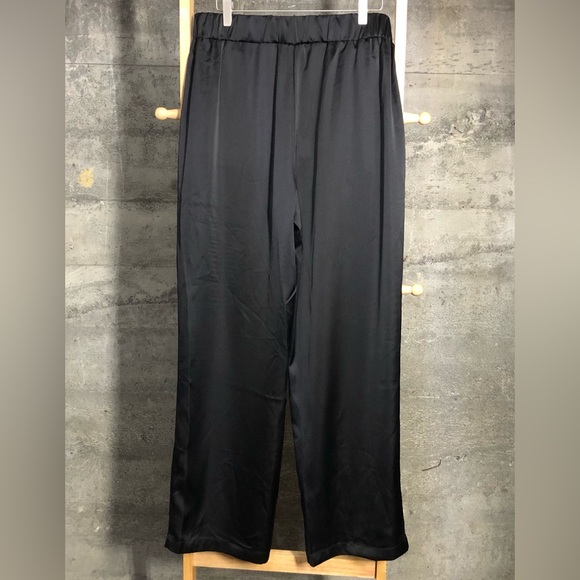 NWT Cynthia Rowley High Elastic Waist Pleated Front Wide Leg Black Pants Sz L - Picture 3 of 4